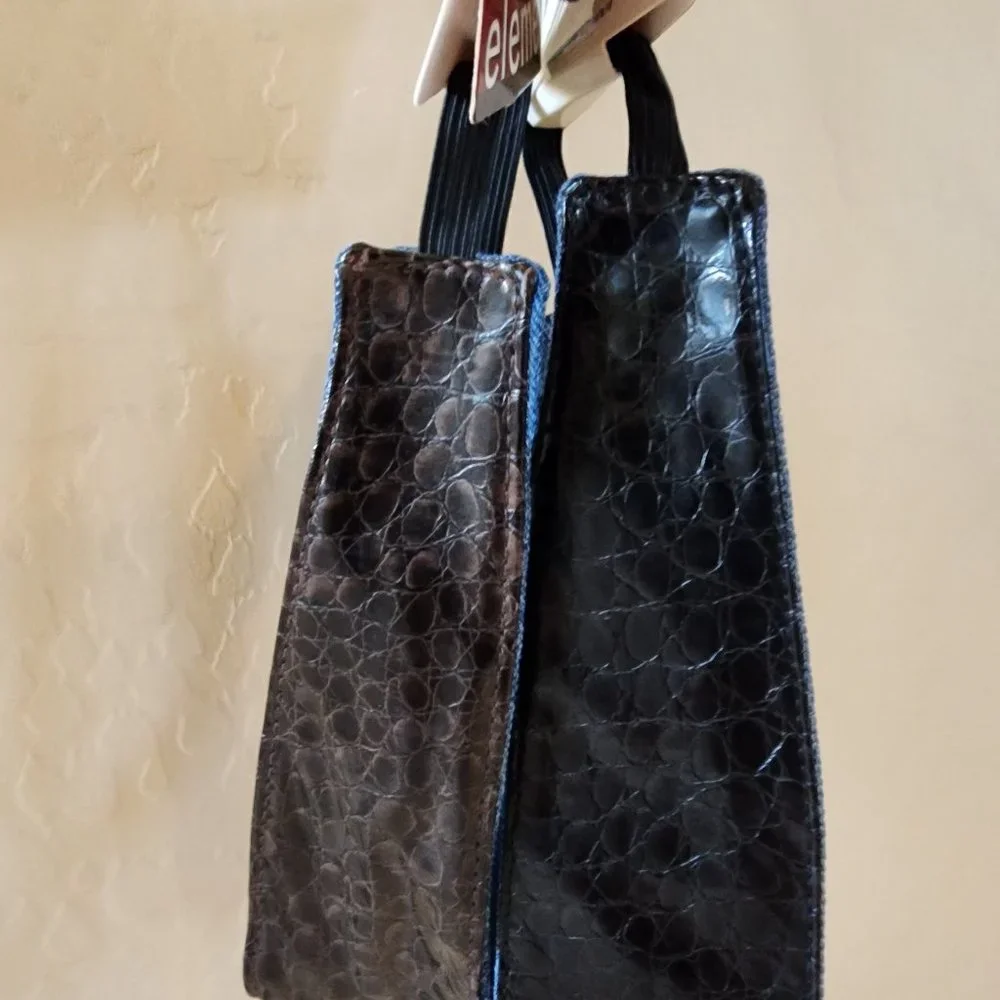 Reversible Headbands x 2 Faux Leather Animal Print in Black & Brown w Denim